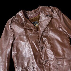 Vintage Leather Jacket Zip Lining Startown USA 1970s Mens Disco 44 Tall Brown